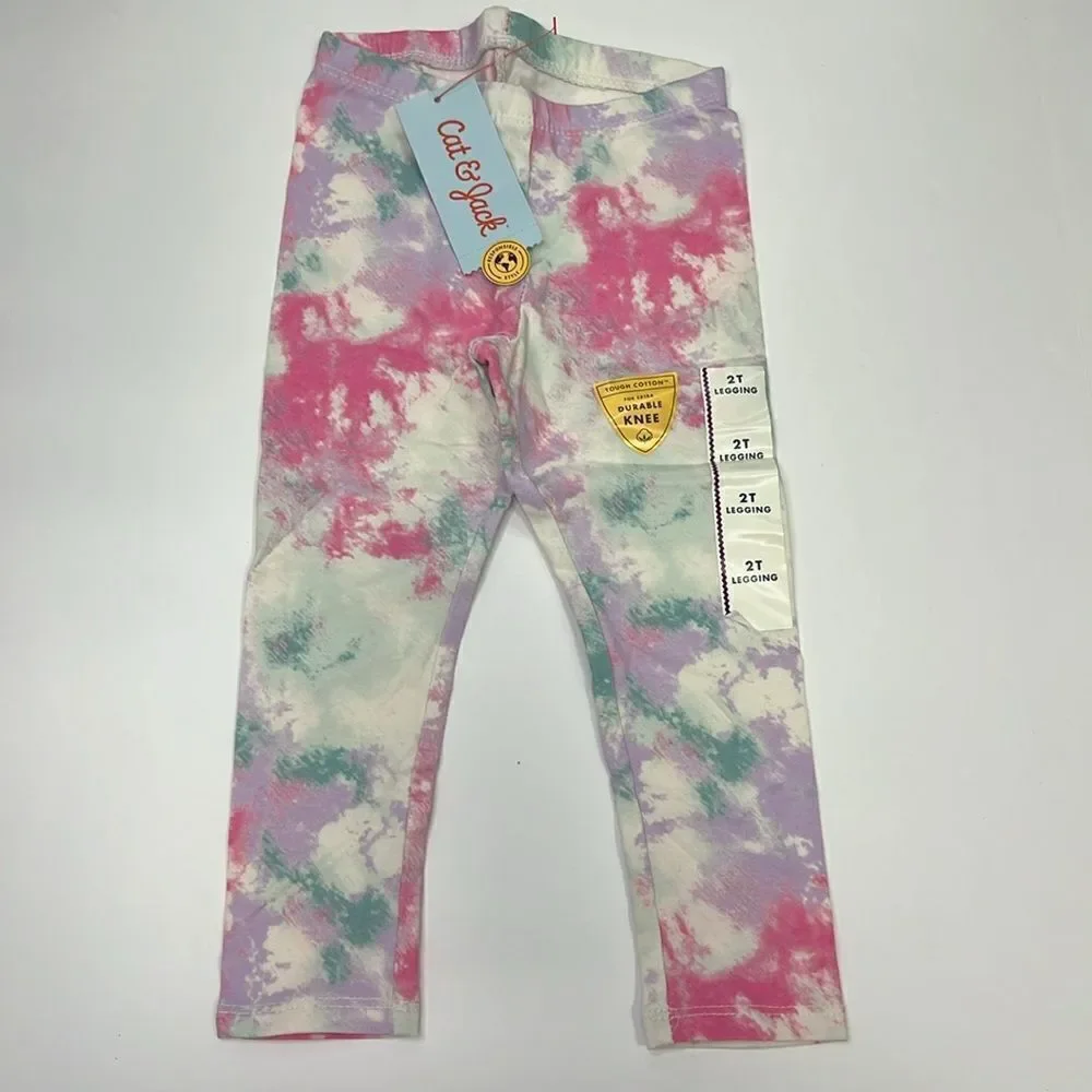 Cat & Jack Kids Girls Tie Dye Durable Knee Printed Leggings Size 2T